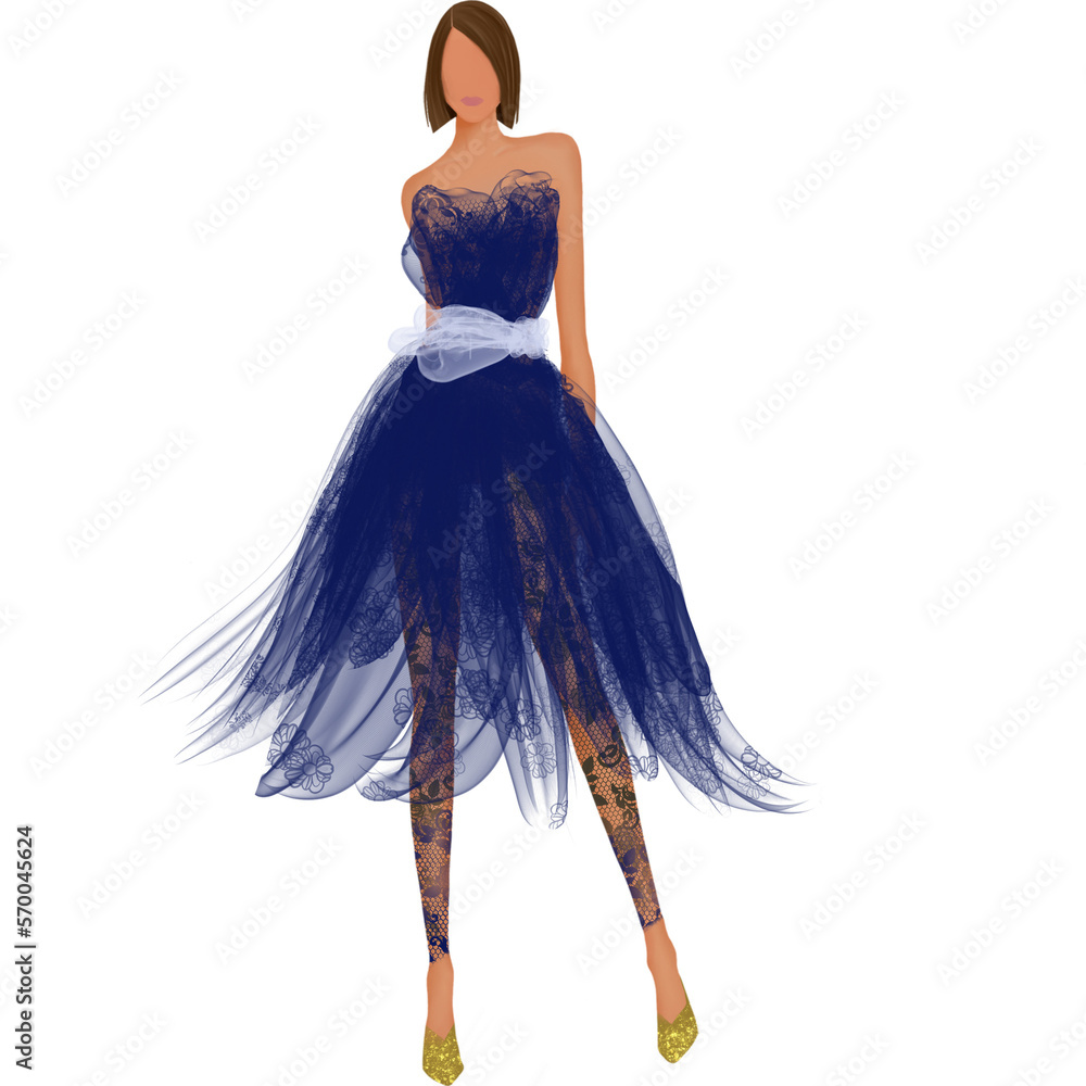 Fashion Illustration - Female High Fashion Couture Models on Runway in Dresses Fashion Illustration - Female High Fashion Couture Models on Runway in Dresses