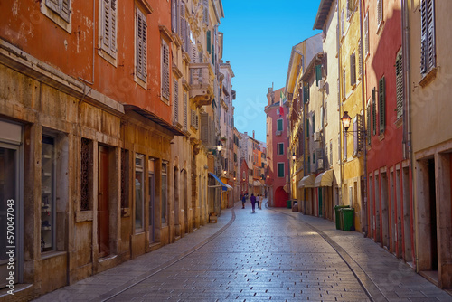 Streets of Rovinj with calm, colorful building facades, Istria, Rovinj is a tourist destination on Adriatic coast of Croatia © natalia_maroz