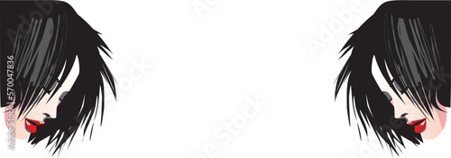 Woman faces isolated over solid background, banner or logo template. Young girl profile vector illustration. 