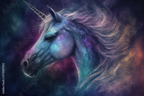 Mystical Fairy-Tale Unicorn in Starlight, Generative AI Art Illustration
