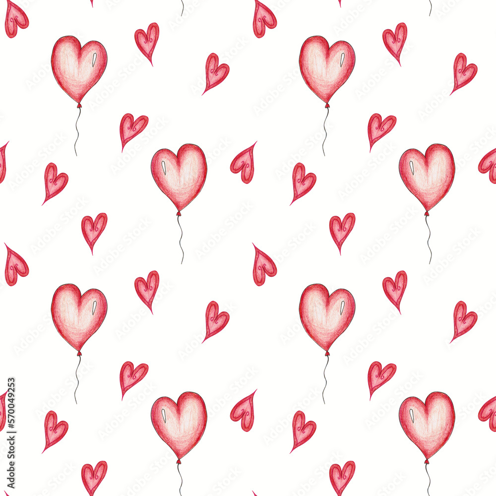 Seamless pattern with hearts and balloons