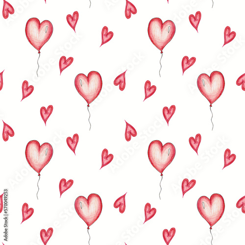 Seamless pattern with hearts and balloons