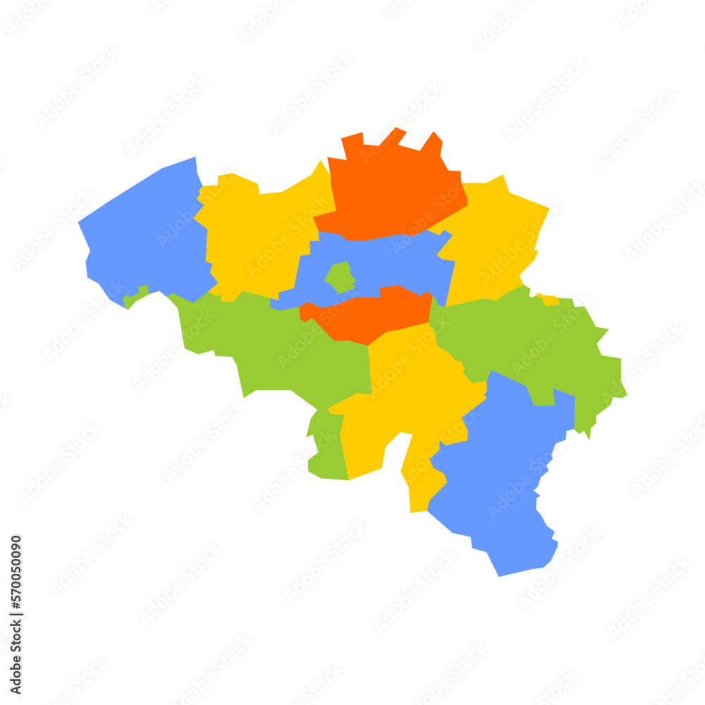 Belgium political map of administrative divisions - provinces. Blank colorful vector map.
