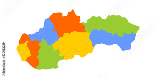 Slovakia political map of administrative divisions - regions. Blank colorful vector map.