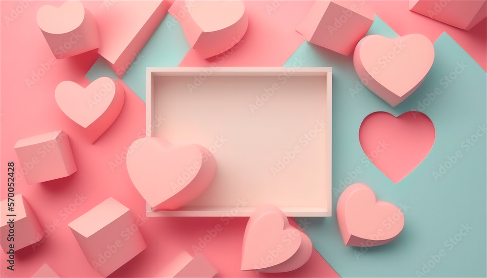 Beautiful horizontal banner with pastel pink tones paper texture decorated with hearts, wedding background. Copy space. Happy Valentine's Day template. Pastel colors. AI generated Beautiful horizontal banner with pastel pink tones paper texture decorated with hearts, wedding background. Copy space. Happy Valentine's Day template. Pastel colors. AI generated