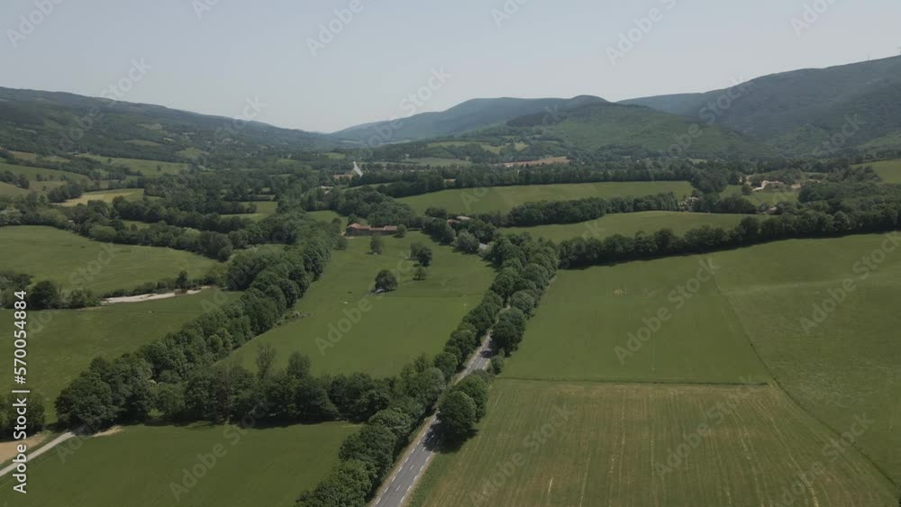 Aerial view of a field in countryside, Saint-Amans-Soult, France. Aerial view of a field in countryside, Saint-Amans-Soult, France.