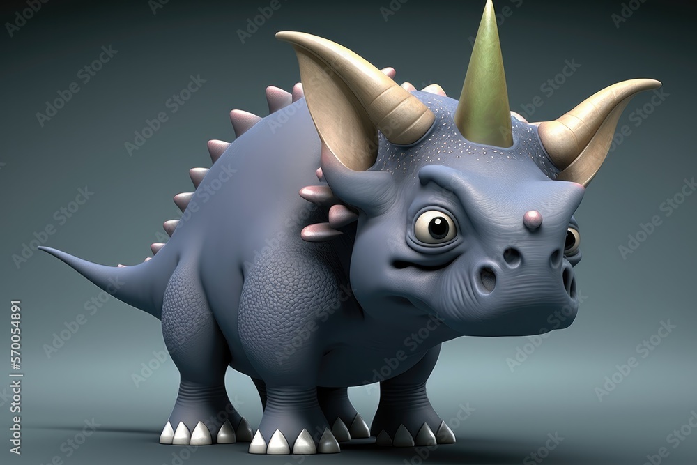 3D cute Triceratops cartoon. A group of primitive reptile dinosaurs from the Cretaceous period. Generative AI 3D cute Triceratops cartoon. A group of primitive reptile dinosaurs from the Cretaceous period. Generative AI