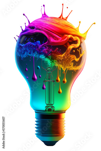 Obraz na plátně a colorful glowing 3d idea bulb lamp, isolated design element on transparent bac