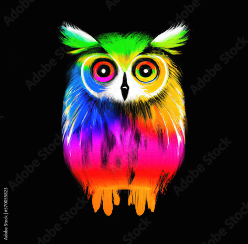 Owl in Rainbow Iridescence Colors