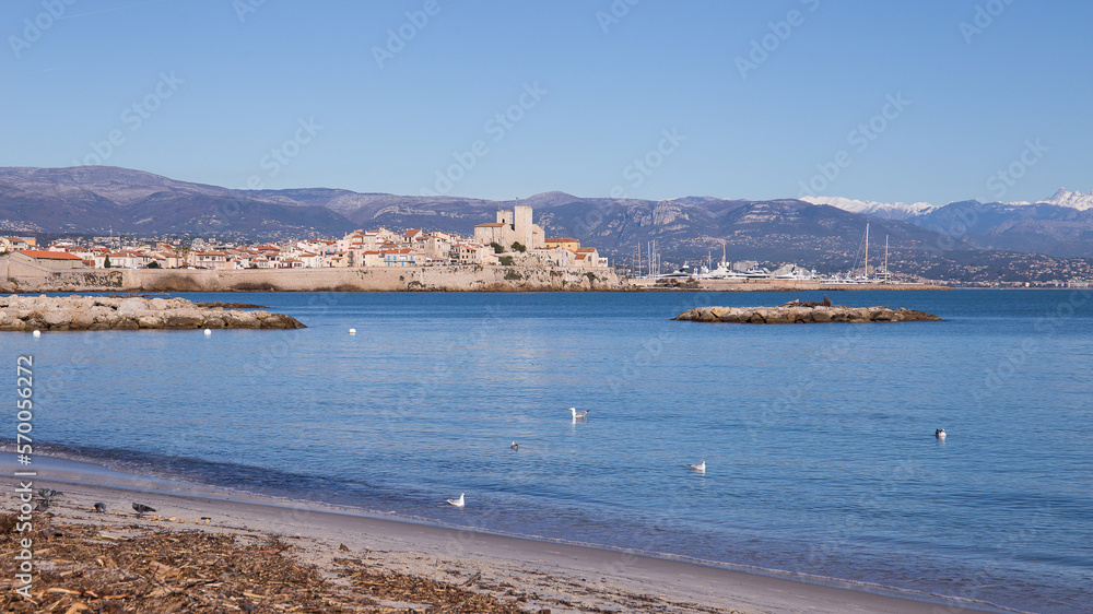 Old town of Antibes, French Riviera, France with snow covered alps in the background Old town of Antibes, French Riviera, France with snow covered alps in the background