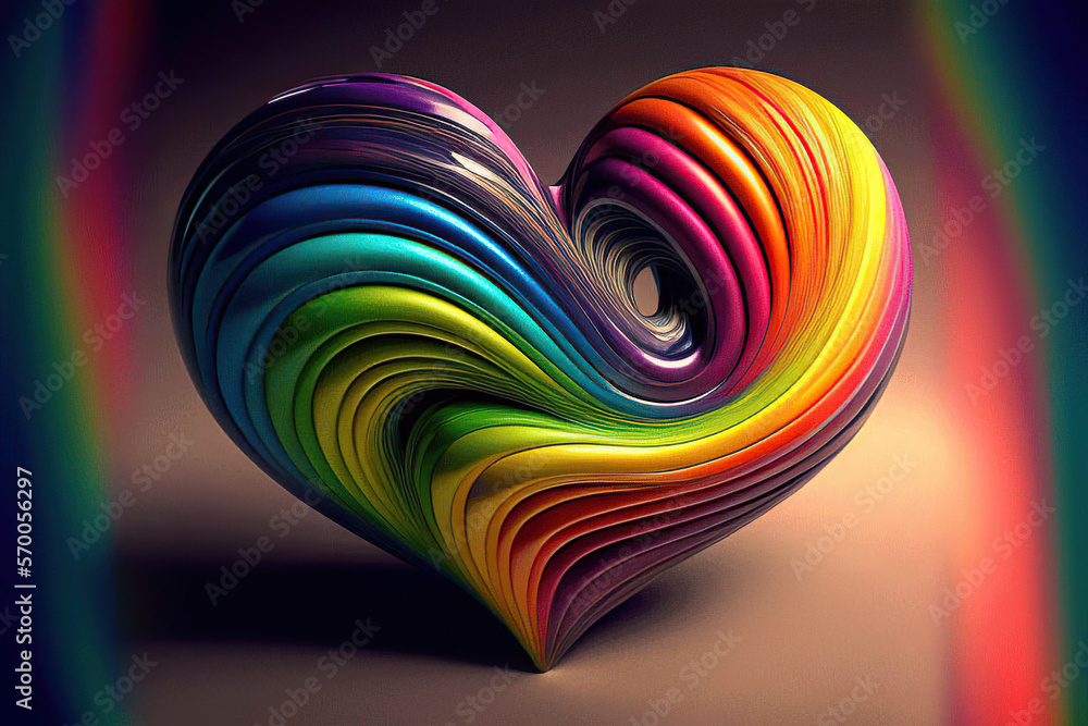 Beautiful colorful heart on a colorful background, AI generated illustration