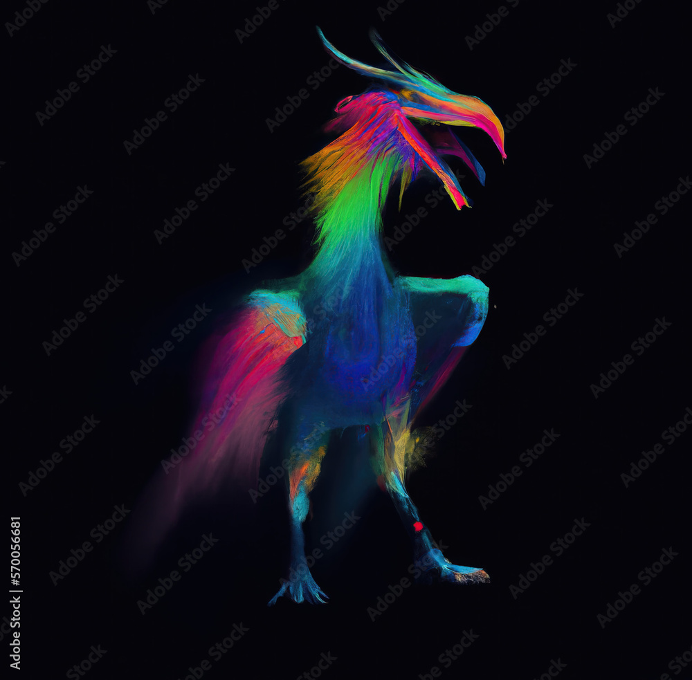 Fantasy Bird in Rainbow Iridescence Colors