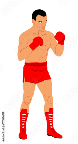 Boxer in ring vector illustration isolated on white background. Strong fighter direct kick. Sportsman on training sparing. Martial skills demonstration. Boxing sport event. Kick avoidance. Tough man.