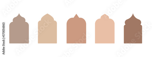 Islamic vector shape of a window or door arch. Arab frame set. Ramadan kareem silhouette icon. Mosque gate. Islamic arabesque pattern. Arabian muslim shape arch