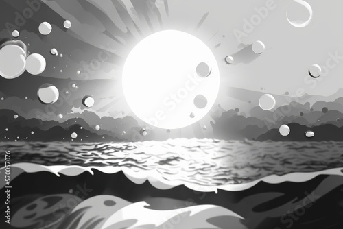 splashes and bubbles on a transparent  clear  peaceful body of water that is blurred and desaturated. a modern  abstract background of nature. In the sunlight  white gray ocean waves. Generative AI