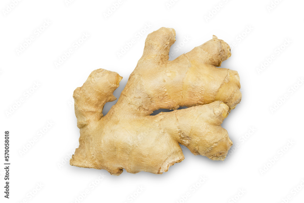 Fotografia Fresh raw ginger isolated on white background, top view.