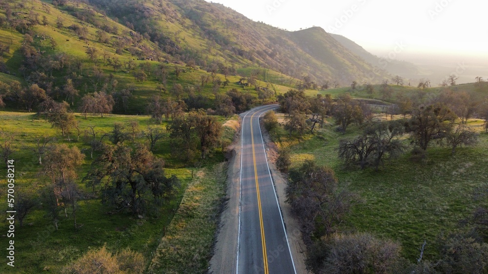 Aerial View on Road in California, USA, during sunset