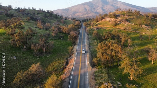 Aeríal View on Road in California, USA, during sunset