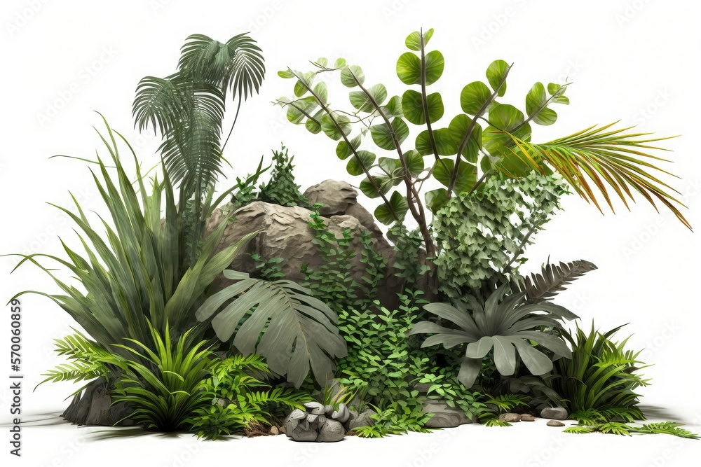 Fototapeta premium Illustration of diferent types of Vegetation - isolated on white - Created with Generative AI