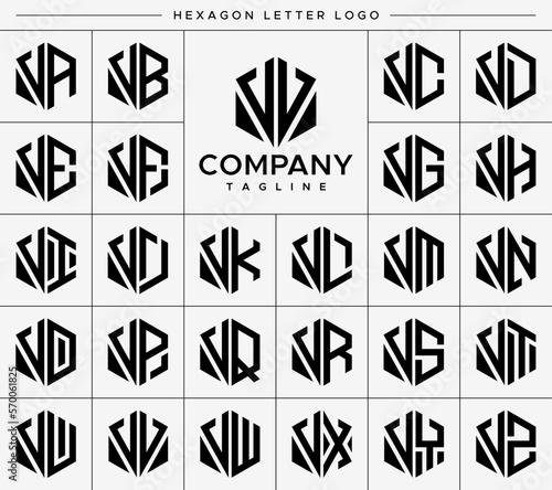 Modern line hexagon initial V VV letter logo design set