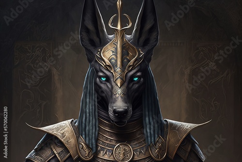 Anubis ancient egyptian god in gothic style. AI