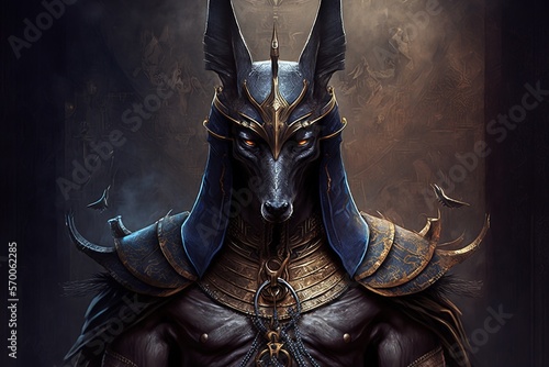 Anubis ancient egyptian god in gothic style. AI photo