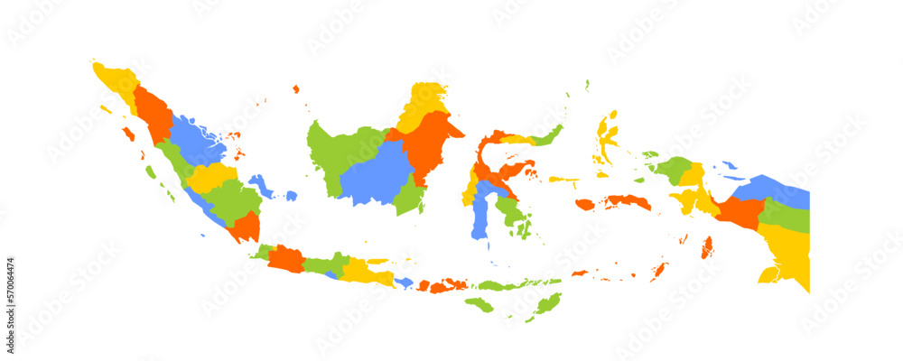 Fototapeta premium Indonesia political map of administrative divisions - provinces and special regions. Blank colorful vector map.