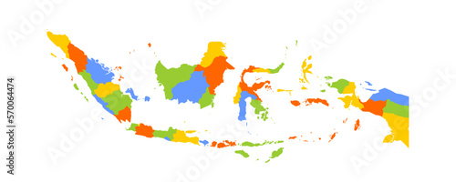 Indonesia political map of administrative divisions - provinces and special regions. Blank colorful vector map.