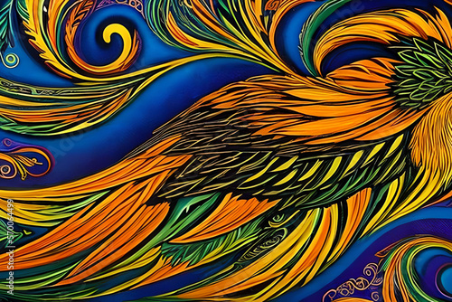 The Art of Detail: A Russian Firebird Hohloma Painting with Ultra Fine Details photo