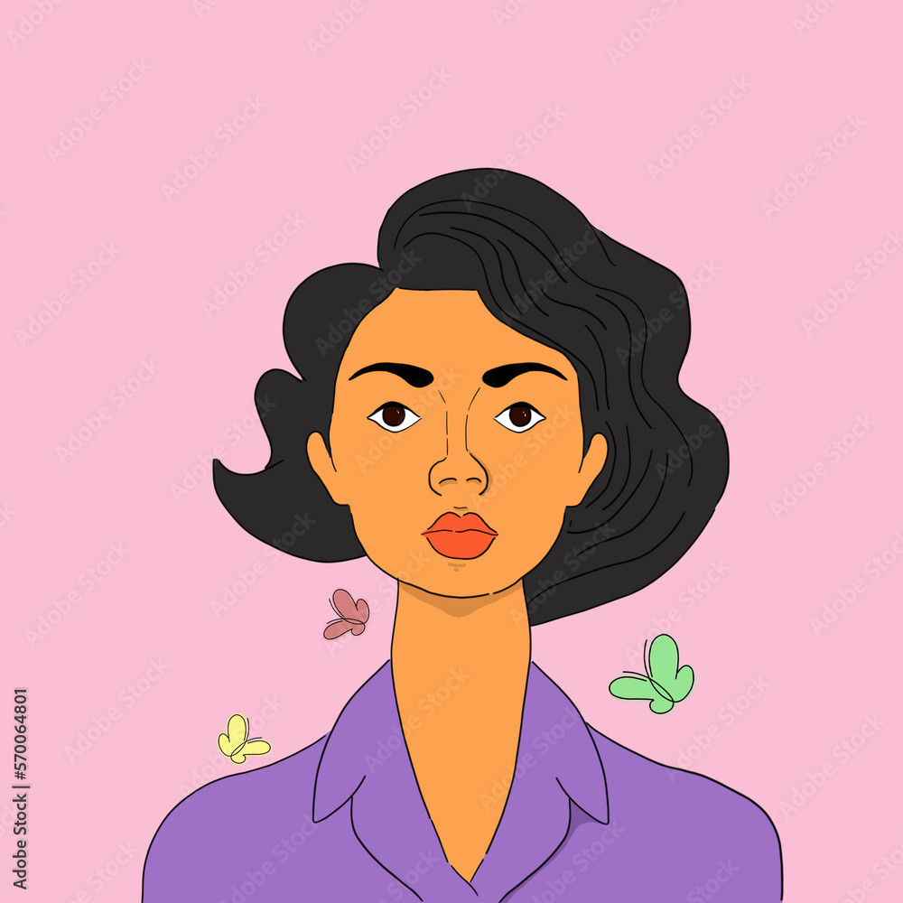 Ilustración de mujer con mariposas. Motivo del día de la mujer, 8 de marzo. Mujer empoderada Ilustración de mujer con mariposas. Motivo del día de la mujer, 8 de marzo. Mujer empoderada