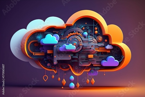 Cloud computing technology concept. Futuristic illustration, Generative AI