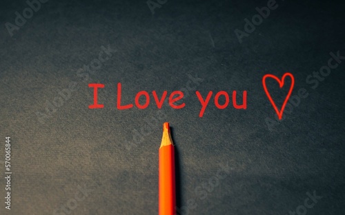Template, postcard for St. Valentine's Day, Mother's Day. A red pencil and the inscription 
