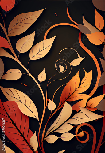 Graphic illustration of different leaves with autumn colors