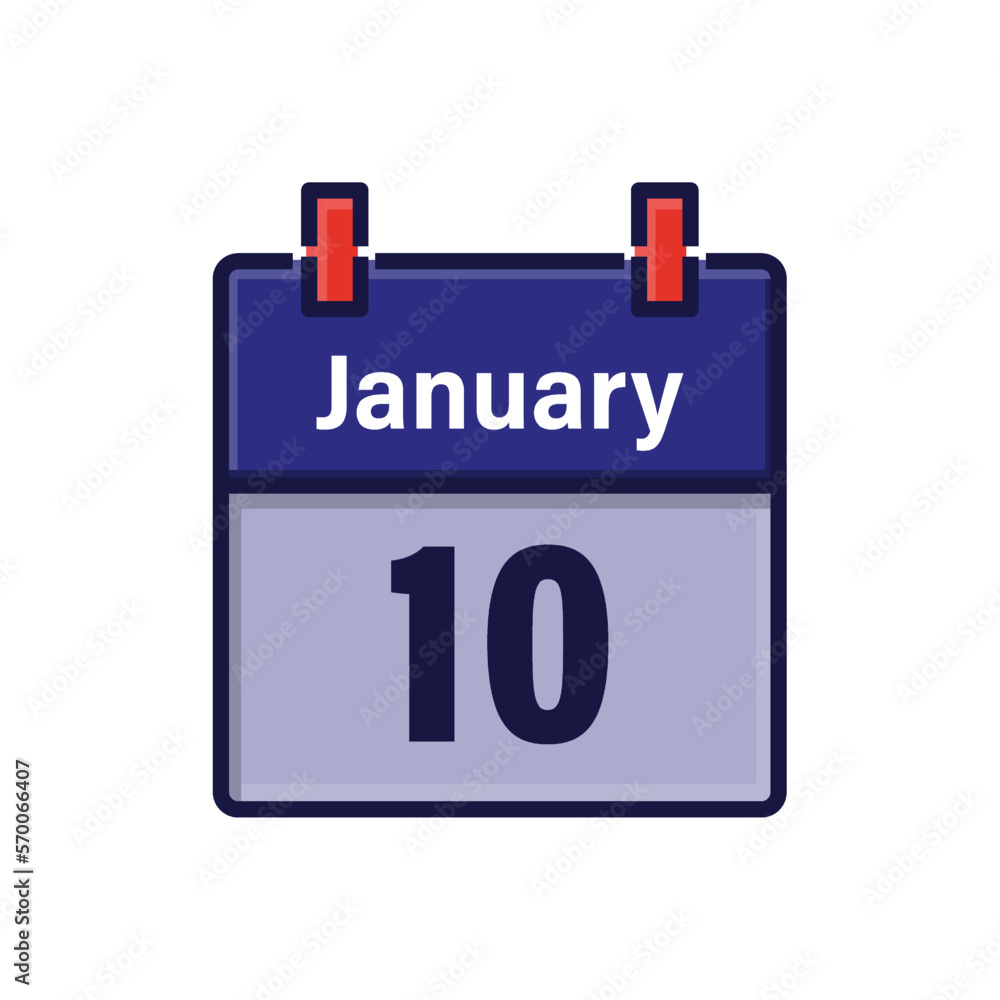 January 10, Calendar icon. Day, month. Meeting appointment time. Event schedule date. Flat vector illustration. January 10, Calendar icon. Day, month. Meeting appointment time. Event schedule date. Flat vector illustration.