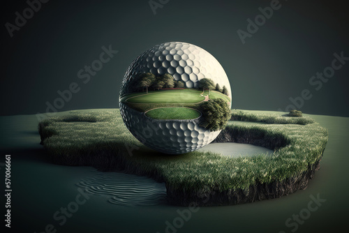 Illustration of a golf ball in 3d style. Futuristic sports concept. AI generation photo