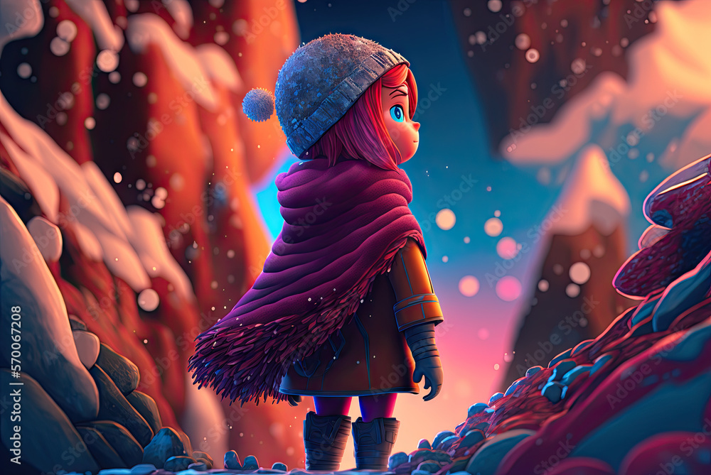 a little girl standing in a snowy landscape a little girl standing in a snowy landscape