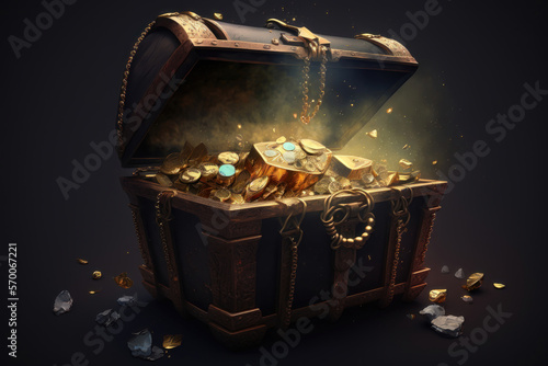 Illustration of a treasure chest. AI Generation photo