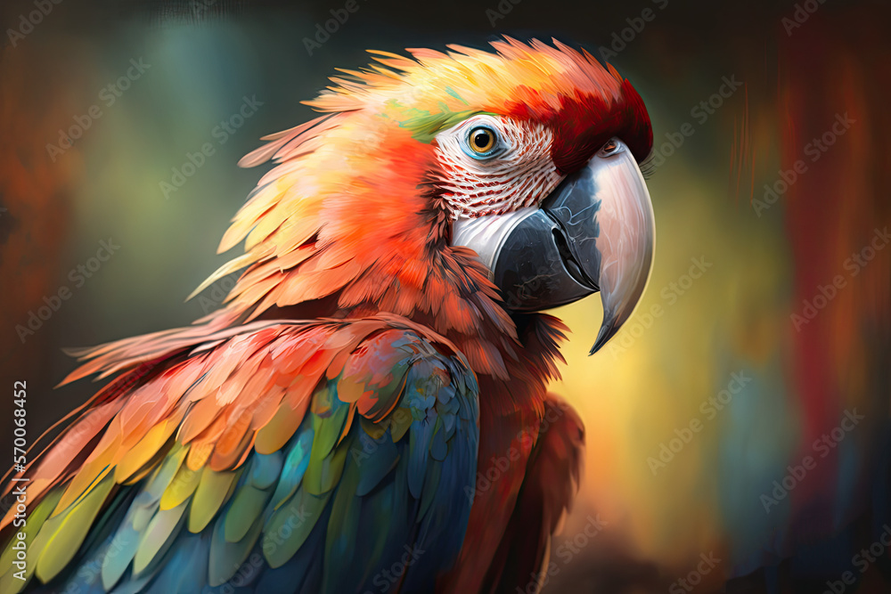 red and yellow macaw. Generative AI image.