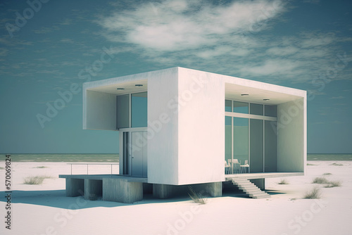 Small luxury modern beach house. Beach house. generative ai. Modern scandinavian architecture. Minimalistic villa by the sea