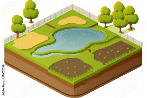 reservoir for water used in agricultural irrigation. Pond for agricultural aggregate. Generative AI