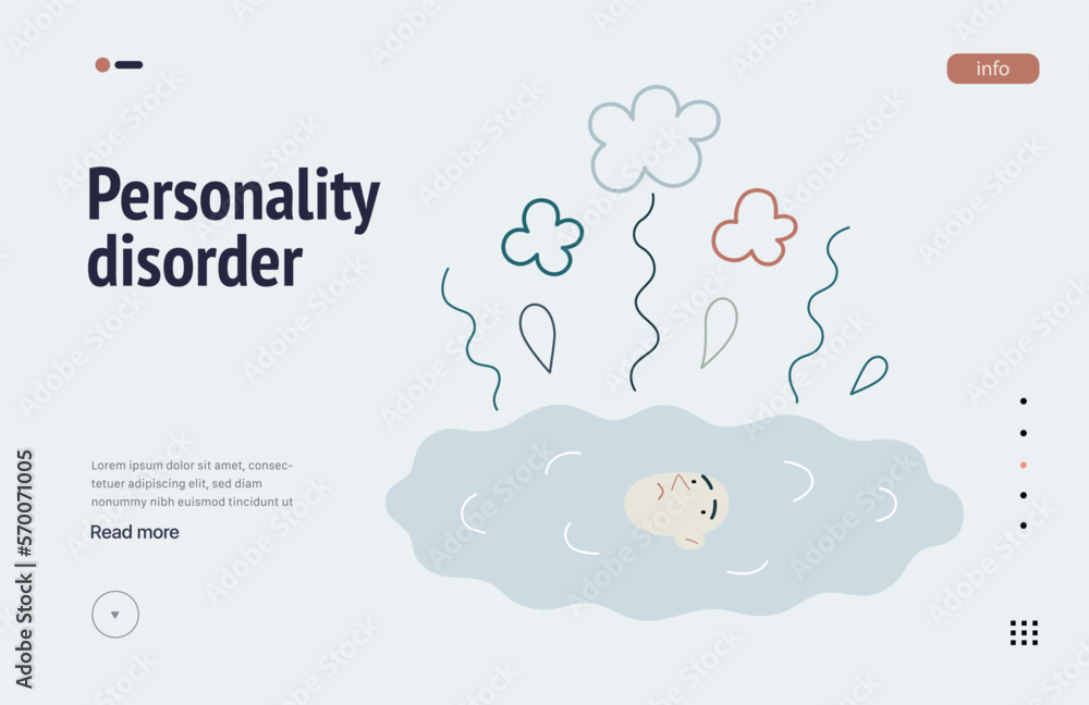 Mental disorders web template. Personality disorder- modern flat vector illustration of person who has lost their identity turned into a puddle. People emotional, psychological, mental traumas concept Mental disorders web template. Personality disorder- modern flat vector illustration of person who has lost their identity turned into a puddle. People emotional, psychological, mental traumas concept