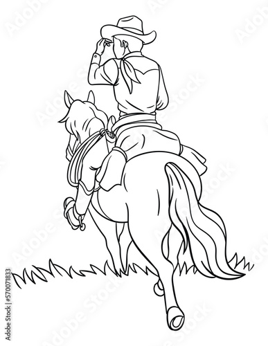 Cowboy Horseback Riding Isolated Coloring Page