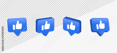 like icon in blue speech bubble icon. thumbs up icon social media notification icons 3d modern, thumb finger up symbol in chat bubbles social network post reactions - recommended signs, 3d vector