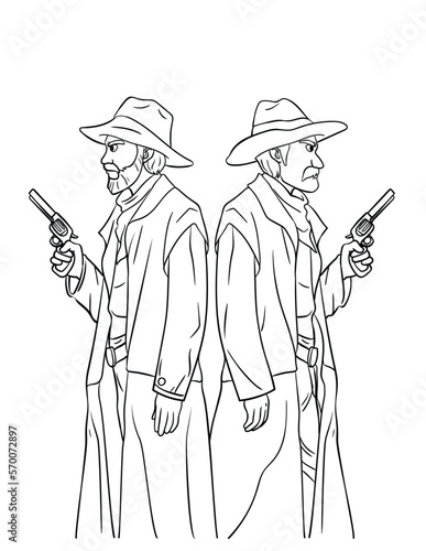 Cowboy Duel Isolated Coloring Page for Kids