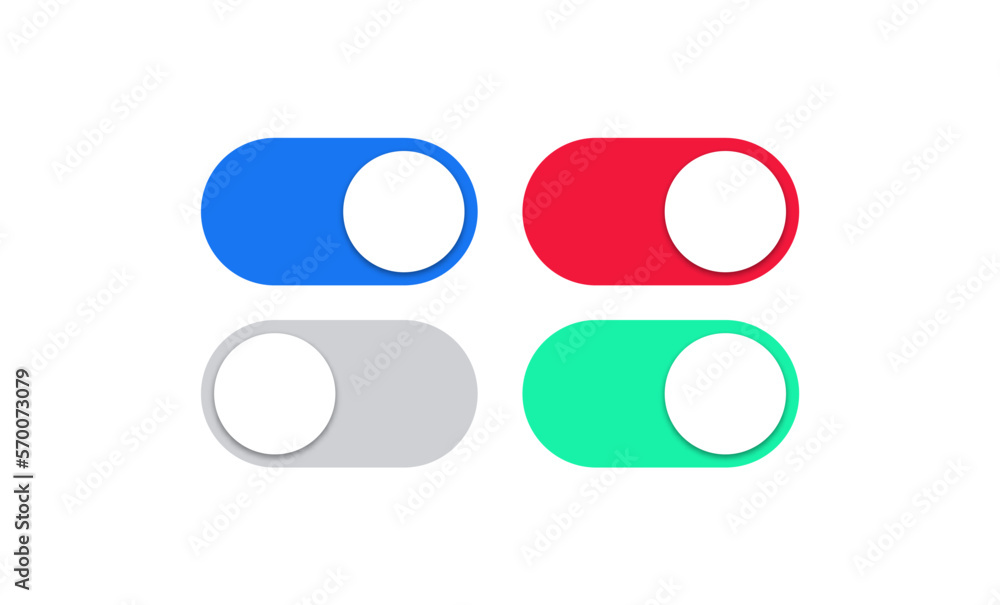 Switch toggle buttons. On and Off toggle switch icon with red and