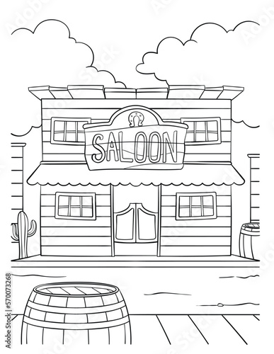 Leinwand Poster Cowboy Saloon Coloring Page for Kids
