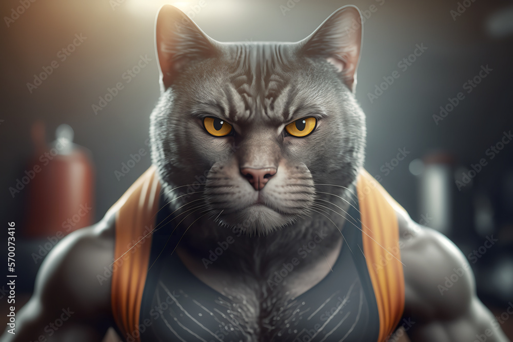 Portrait of a fitness athlete cat wearing sportswear, fitness trainer. Iillustration. Generative ai,