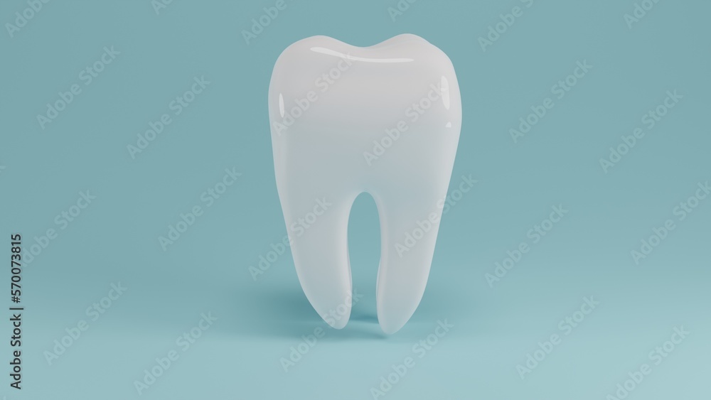 White healthy premolar human tooth isolated on blue background. Dental concept. 3D render White healthy premolar human tooth isolated on blue background. Dental concept. 3D render
