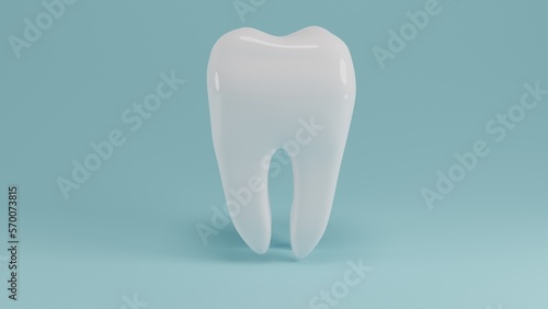 White healthy premolar human tooth isolated on blue background. Dental concept. 3D render
