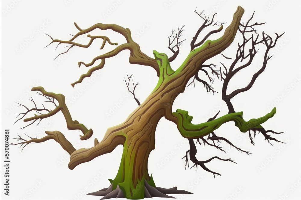 over a white background, an illustration of a dead tree branch. Generative AI over a white background, an illustration of a dead tree branch. Generative AI